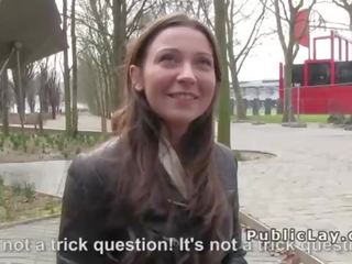 Belgian hottie sucks dick in public