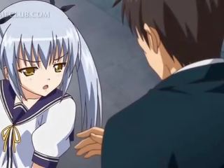 Stunning anime babe licking dick in close-up