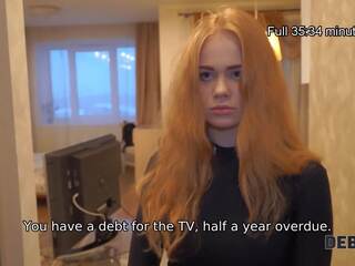 DEBT4k. admirable redhead stretched by the collector on the sofa