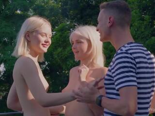 Wowgirls dy ukrainase modele emily mjaltë dhe lika yll pjesë një fëmijë në kjo i pabesueshëm treshe video